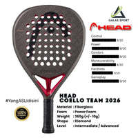 HEAD Coello Team 2026 Carbon FIberGlass Racket/Raket padel