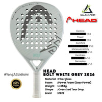 HEAD Bolt Series White/Grey Carbon FiberGlass Racket/Raket padel (Salinan)
