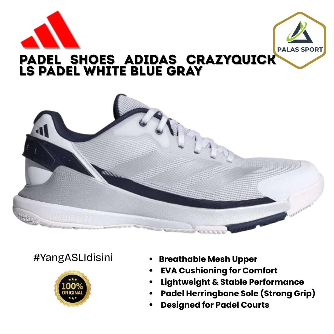 Padel Shoes Adidas Crazyquick LS Padel White Blue Gray Sneakers Sepatu Padel