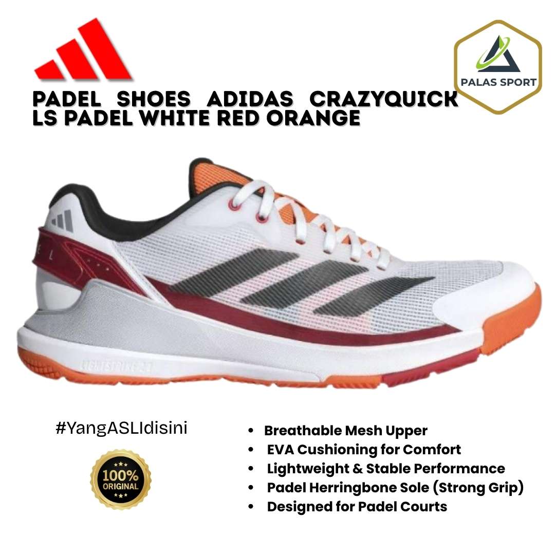 Padel Shoes Adidas Crazyquick LS Padel White Red Orange Sneakers Sepatu Padel