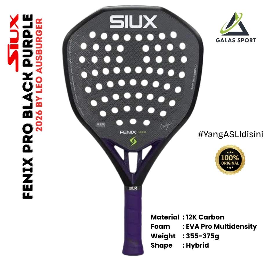 Siux Fenix Pro Black Purple Carbon 12K (Hybrid) 2026 by Leo Ausburger Racket/Raket Padel