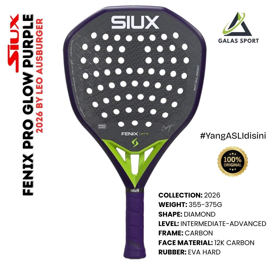 Siux Fenix Pro Glow Purple Carbon 12K (Hybrid) 2026 by Leo Ausburger Racket/Raket Padel