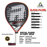 Royal Padel R-FURY 2026 Carbon 12K (Diamond) Racket/Raket Padel