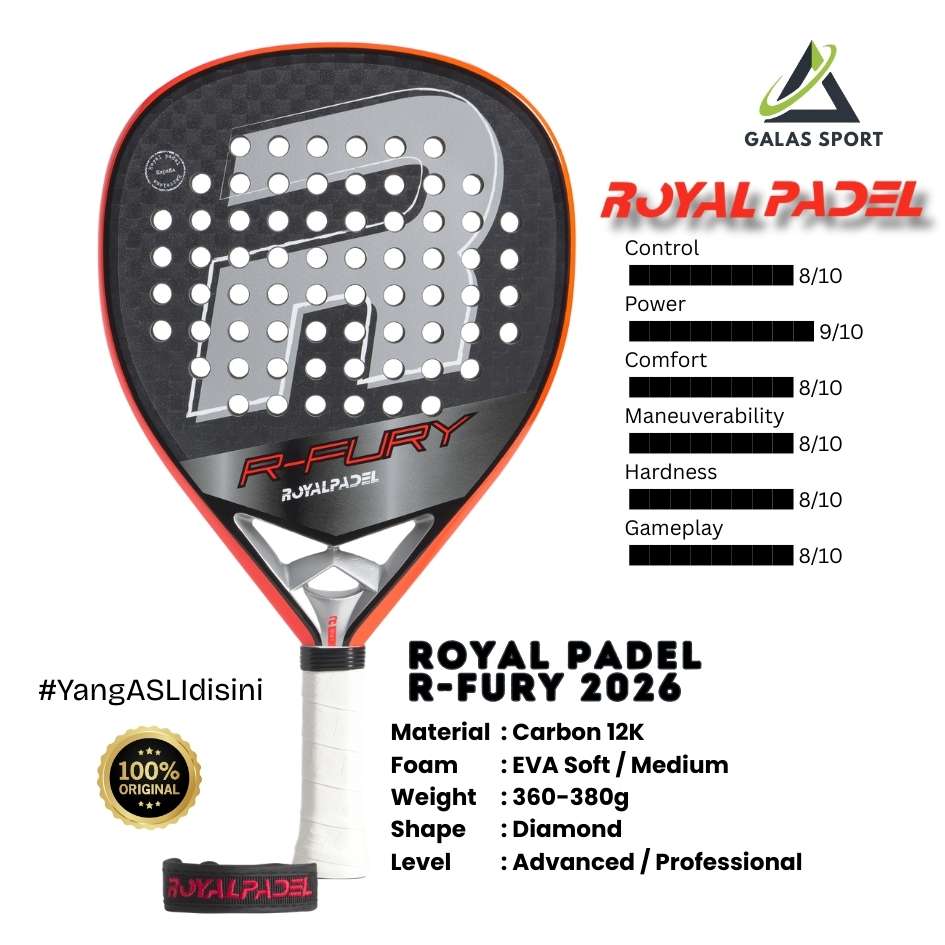 Royal Padel R-FURY 2026 Carbon 12K (Diamond) Racket/Raket Padel