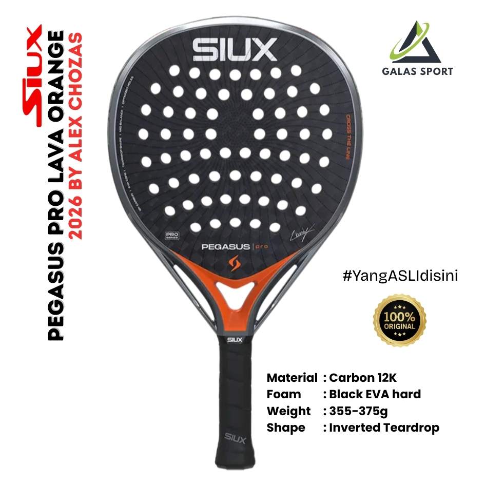 Siux Pegasus Pro 2026 Lava Orange Carbon 12K (inverted Teardrop) by Alex Chozas Racket/Raket Padel