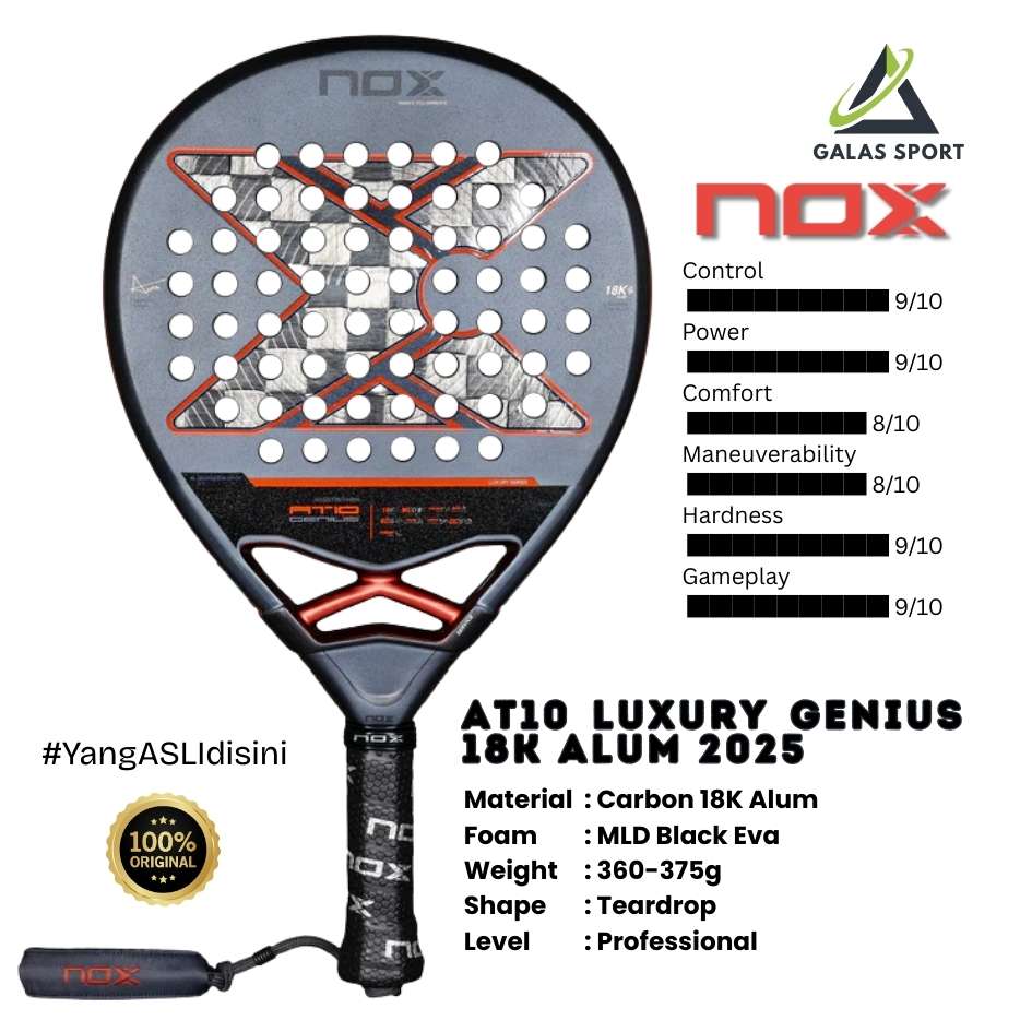 NOX AT10 Luxury Genius Alum 18K 2025  (Teardrop) by Agustin Tapia Racket/Raket Padel