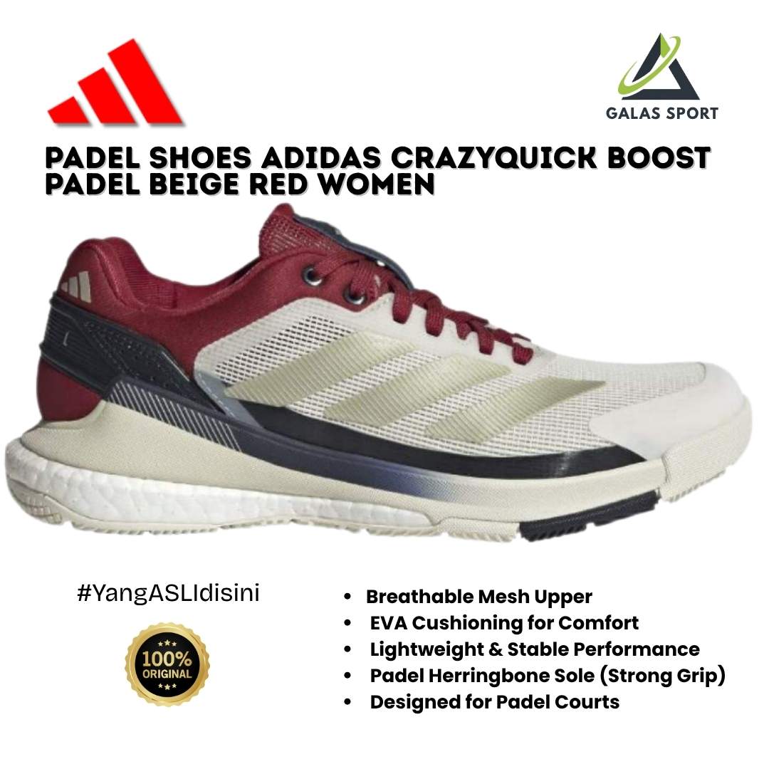 Padel Shoes Boost Adidas Crazyquick Women Beige/Red/Marine 2026 Sneakers Sepatu Padel