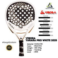 Vibora Yarara Pro White 2025 Carbon 12K Racket/Raket Padel