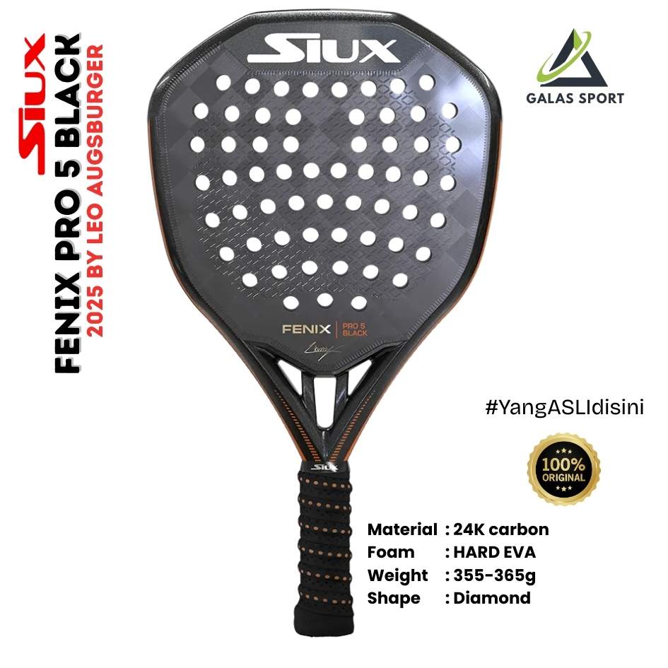 Siux Fenix Pro 5 Black Carbon 12K (Hybrid) 2025 by Leo Ausburger Racket/Raket Padel