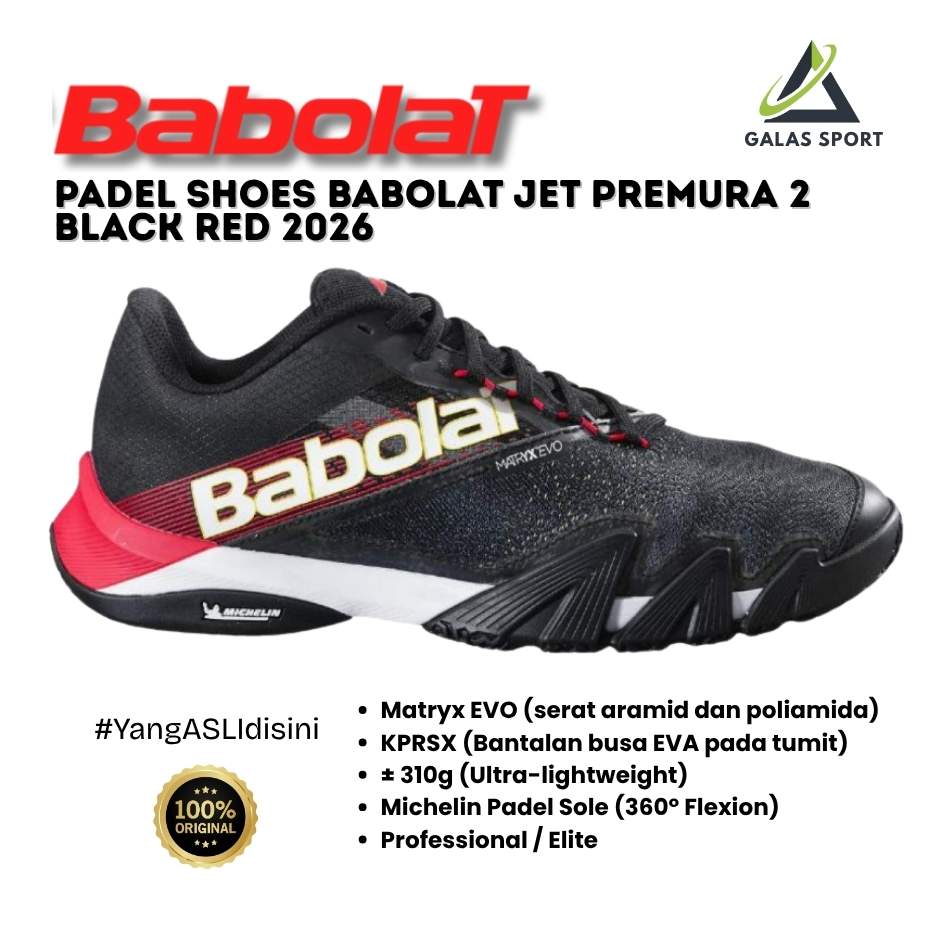 Padel Shoes Babolat Jet premura 2 black red 2026 Sepatu Padel | Tennis | Pickleball - 100% Original