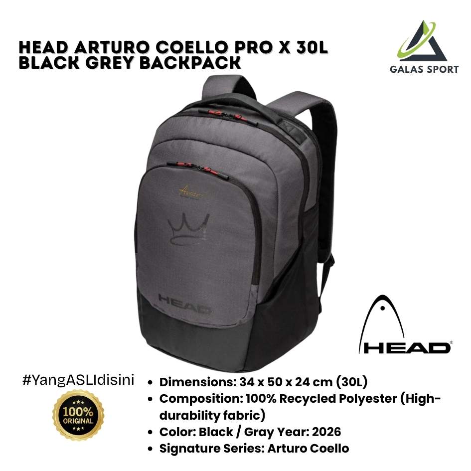 Tas Backpack Padel Bag Head Arturo Coello Pro X 30L Black Grey 2026