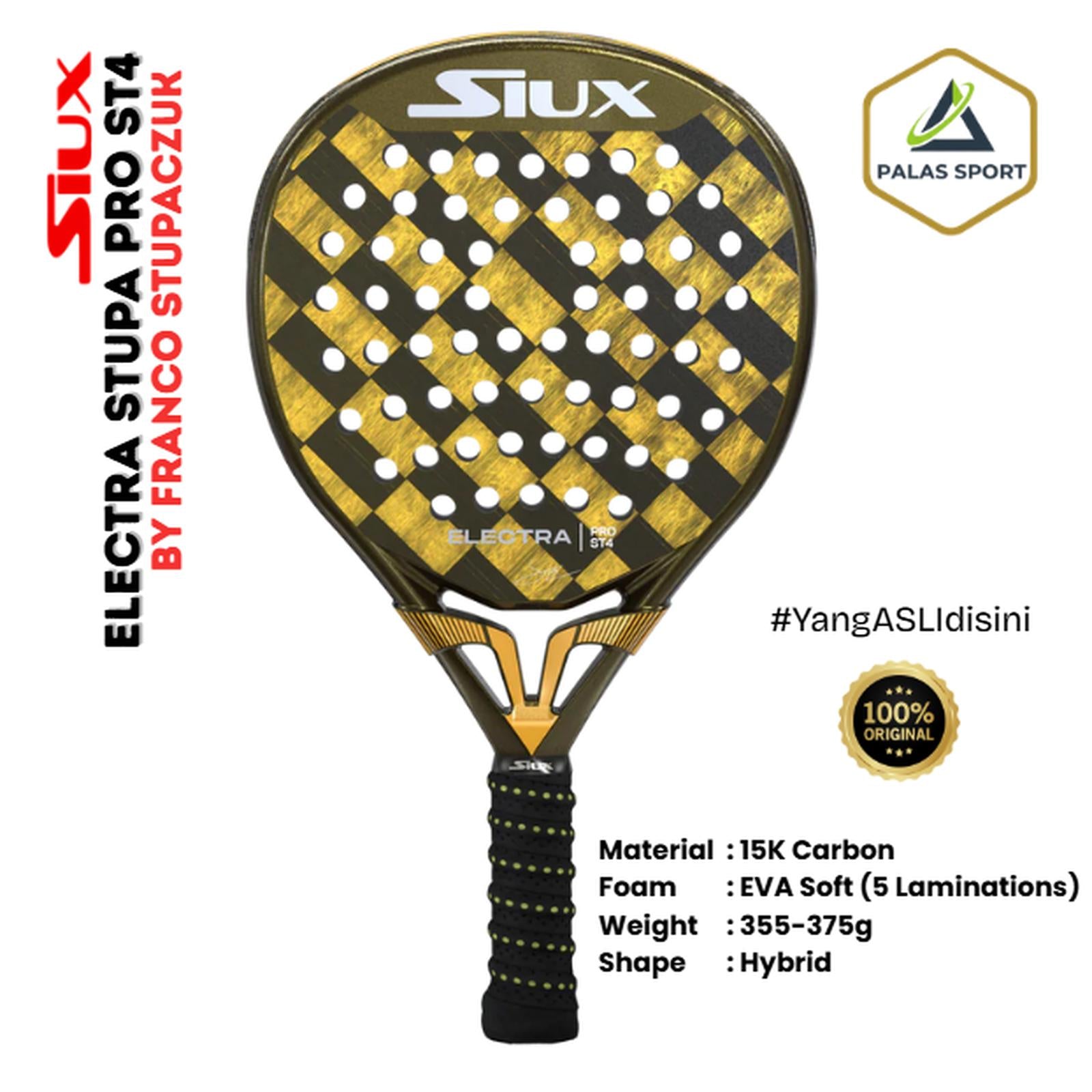 Siux Electra Stupa Pro ST4 2025 Carbon 15K (Hybrid) by Franco Stupaczuk Racket/Raket Padel