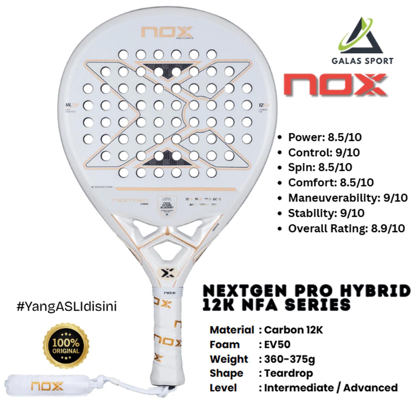 Nox NextGen Pro Hybrid 12K NFA Series (Teardrop) by Agustin Tapia Racket/Raket Padel