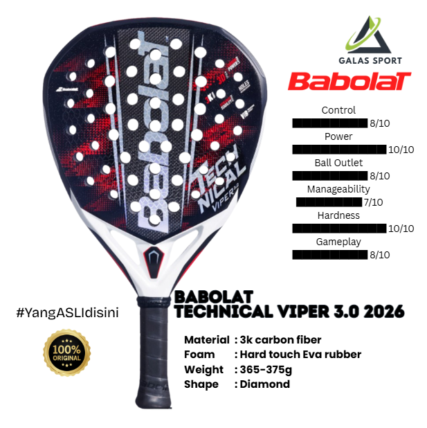 Babolat Technical Viper 3.0 2026 (Diamond) Carbon 3K Racket/Raket padel