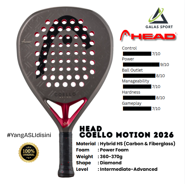 HEAD Coello Motion 2026 Carbon FIberGlass Racket/Raket padel
