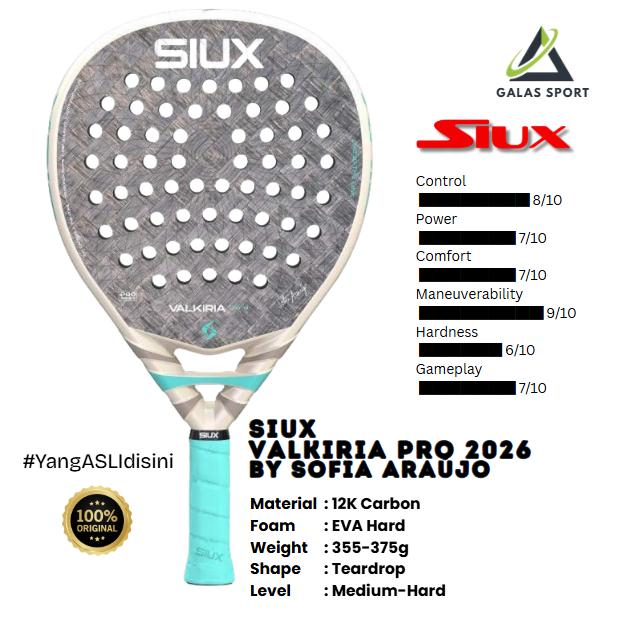 Siux Valkiria Pro Carbon 24K Teardrop 2026 by Sofia Araujo Racket/Raket Padel
