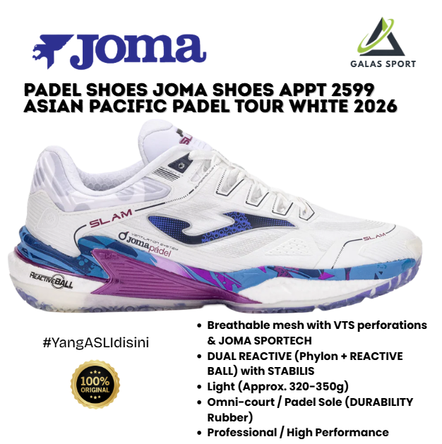 Padel Shoes Joma APPT Slam 2599 White Blue Sneakers Sepatu Padel  Sepatu Padel Unisex | Sepatu Padel Pria Wanita 2026