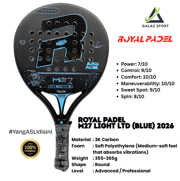 Royal Padel M27 Light LTD blue 2026 Carbon 3K Polyethylene Racket/Raket Padel Limited edition
