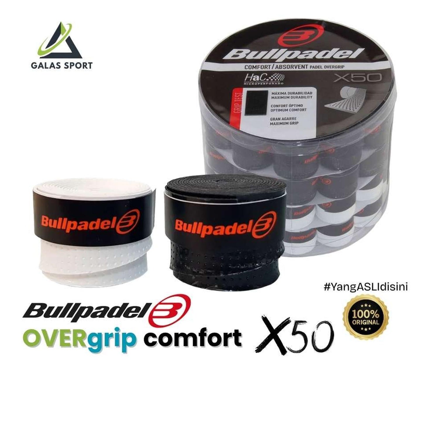 Bullpadel Overgrip X50 Black/white Racket/Raket Padel Tennis (ORIGINAL) - Black X50